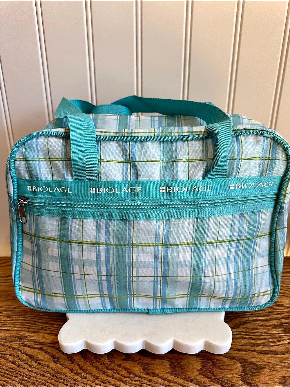 Biolage Plaid Travel Bag in Blue & Green
